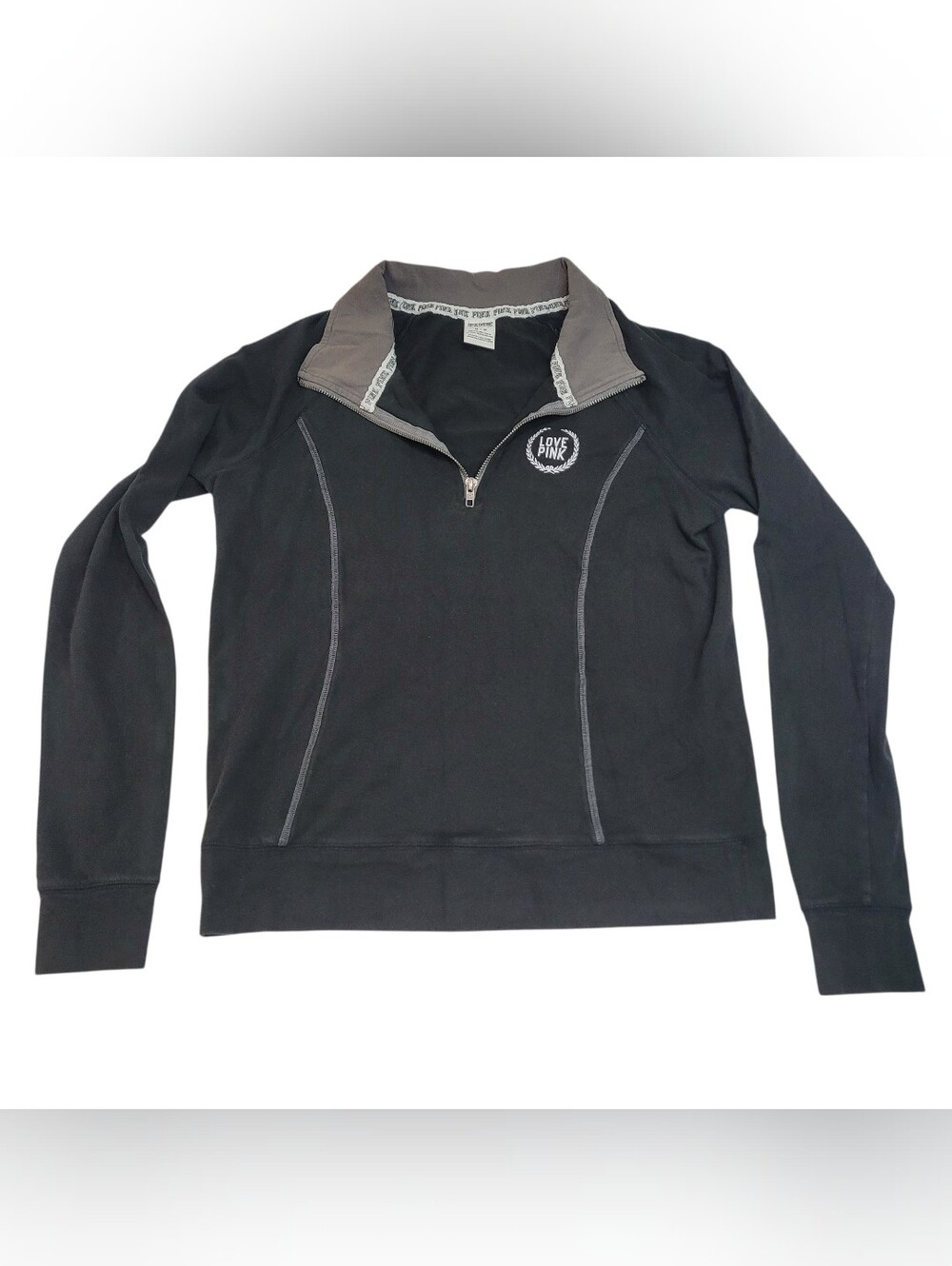 Y2K VS PINK Black Quarter Zip Pullover Sweatshirt Medium